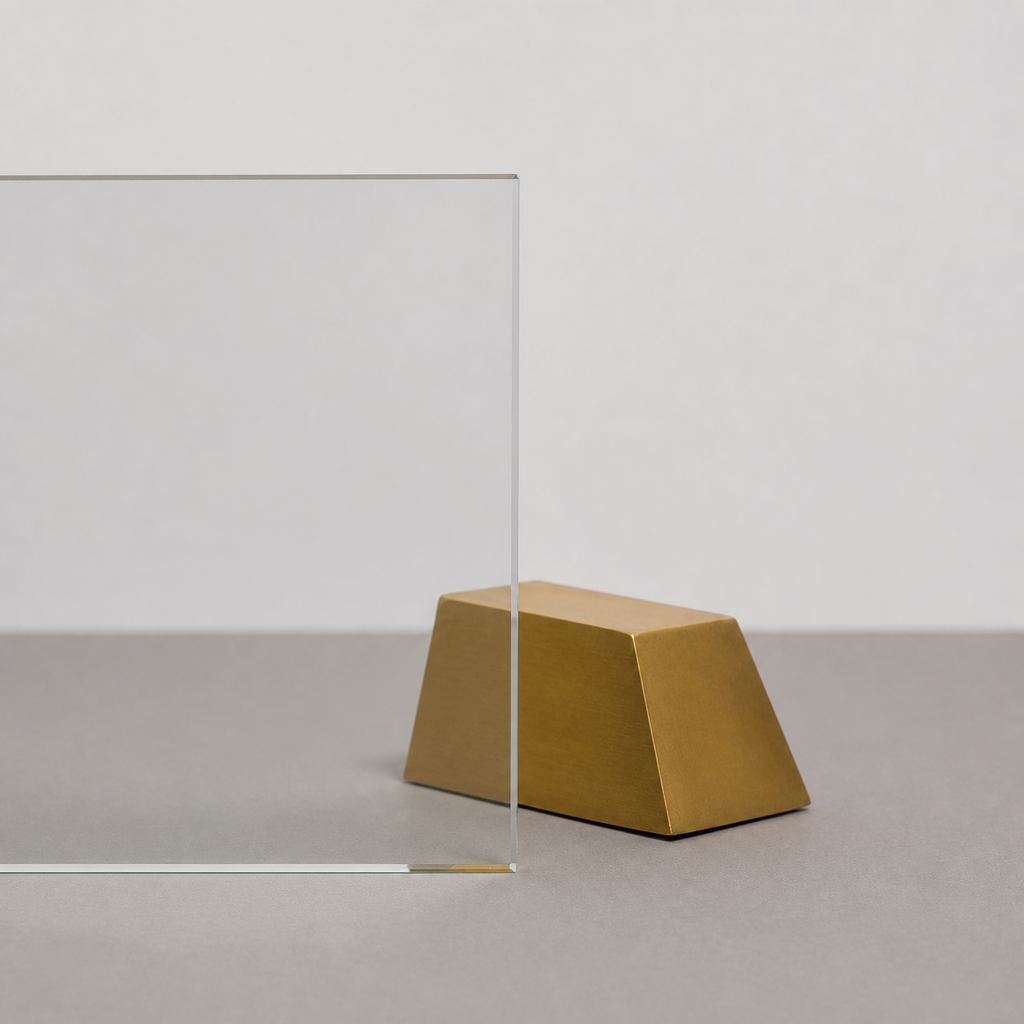 Float przezroczyste — fotografia próbki szkła METAL LAB