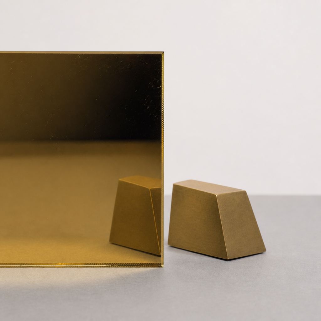 Lustro złote — fotografia próbki szkła METAL LAB