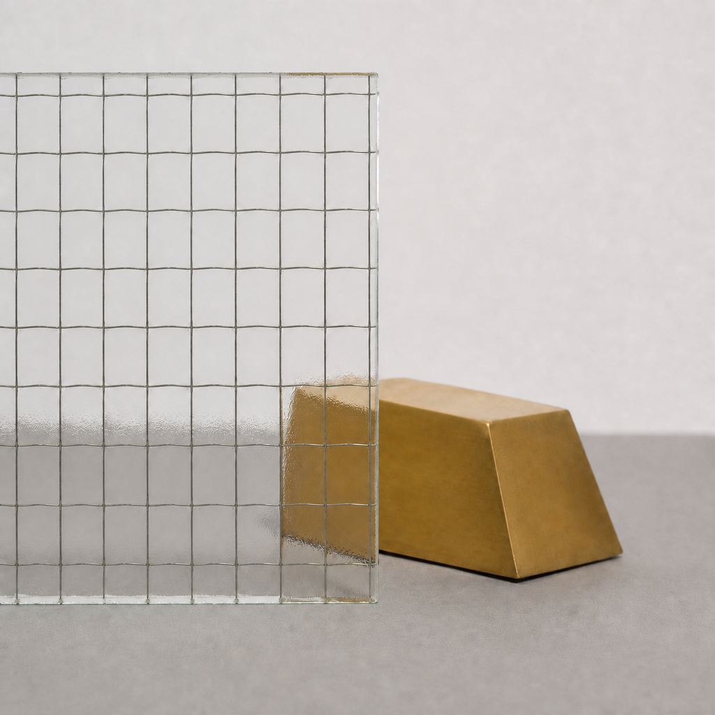 Szkło zbrojone — fotografia próbki szkła METAL LAB